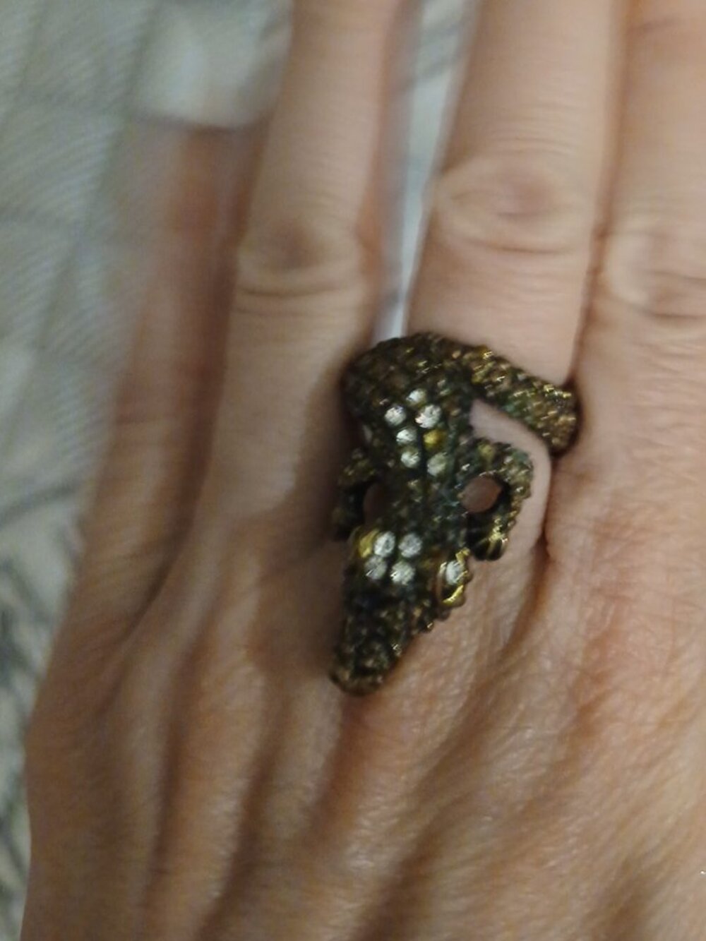 Vintage Heavy Figural Snake Serpent Ring Rhinestone Marcasite Size 7.5 ( circ
